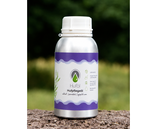 Natürliches Hufpflegeöl für trockene Pferdehufe – 100% pflanzlich, mit 30% ätherischen Ölen, 100ml. Bei imFUTTERSACK in der Schweiz bestellen.