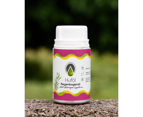 Natürliches Hufpflegeöl für gesunde Pferdehufe – 100% pflanzlich, fördert Hufwachstum & Hornqualität, 100ml. Bei imFUTTERSACK in der Schweiz bestellen.